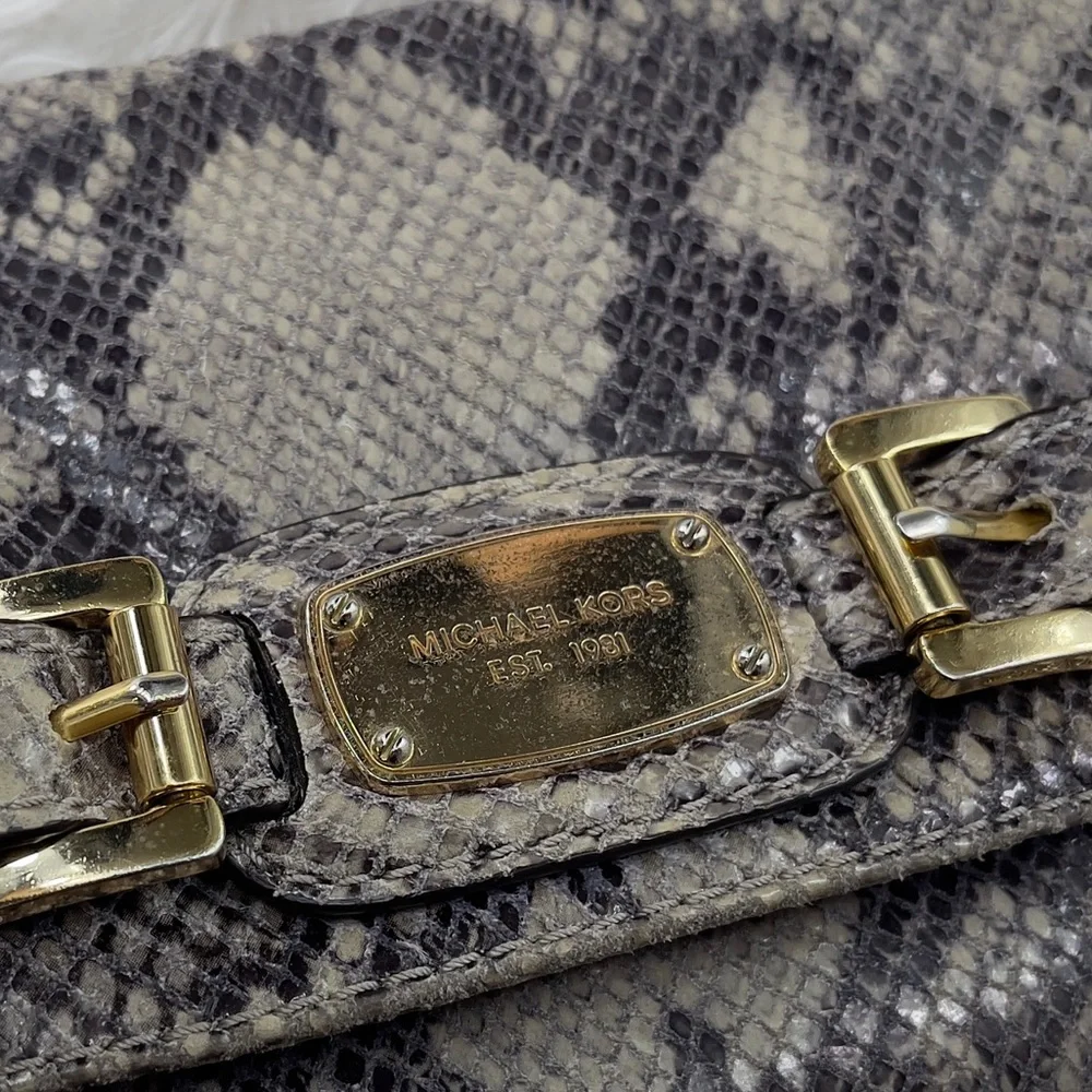 Michael Kors Beige Snake Print Shoulder Bag with Gold Accents